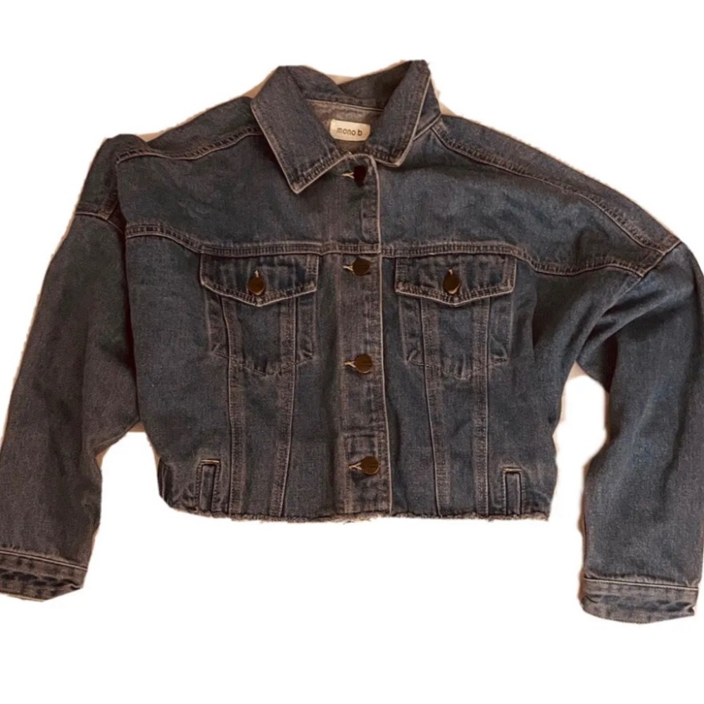 Mono B Women's Miss Cropped Raw & Ribbed Denim Jacket Small Wash KJ11158